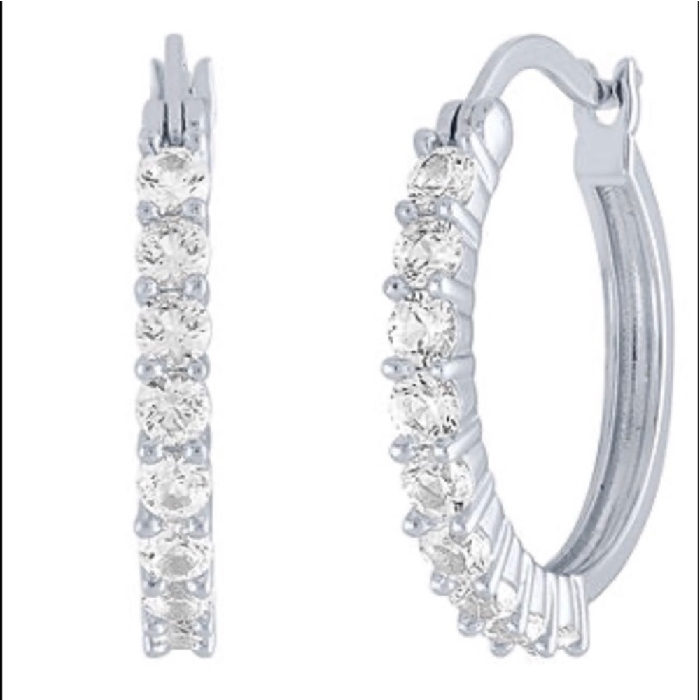 NWT White Sapphire 20mm Silver Hoop Earrings